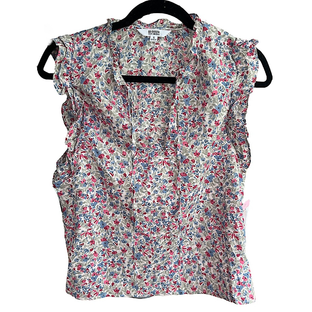 NWT BB Dakota Steve Madden 100% Cotton Blouse Floral Size Small